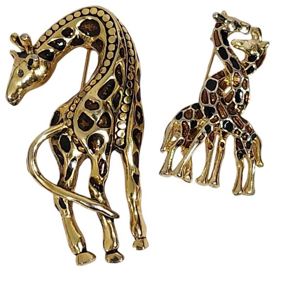 Unbranded Jewelry - VTG GIRAFFE BROOCH SET LOT PIN GOLD TONE SAFARI BLOUSE LAPEL BAG GIFT NECKS LOVE